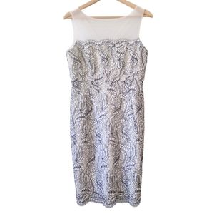 Perri Cutten Blue White Silk Lined Dress Sleeveless Womens SZ 10